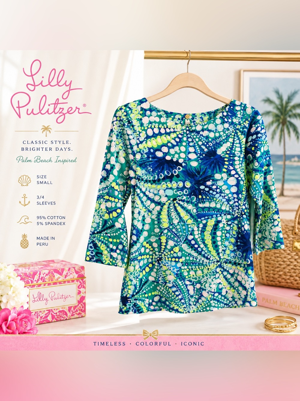 Lilly Pulitzer Printed 3/4 Sleeve Knit Top – Size Small NWOT